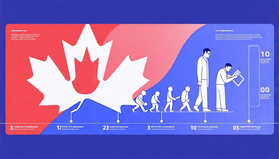 A timeline graphic showing key changes in THC regulations over time in Canada